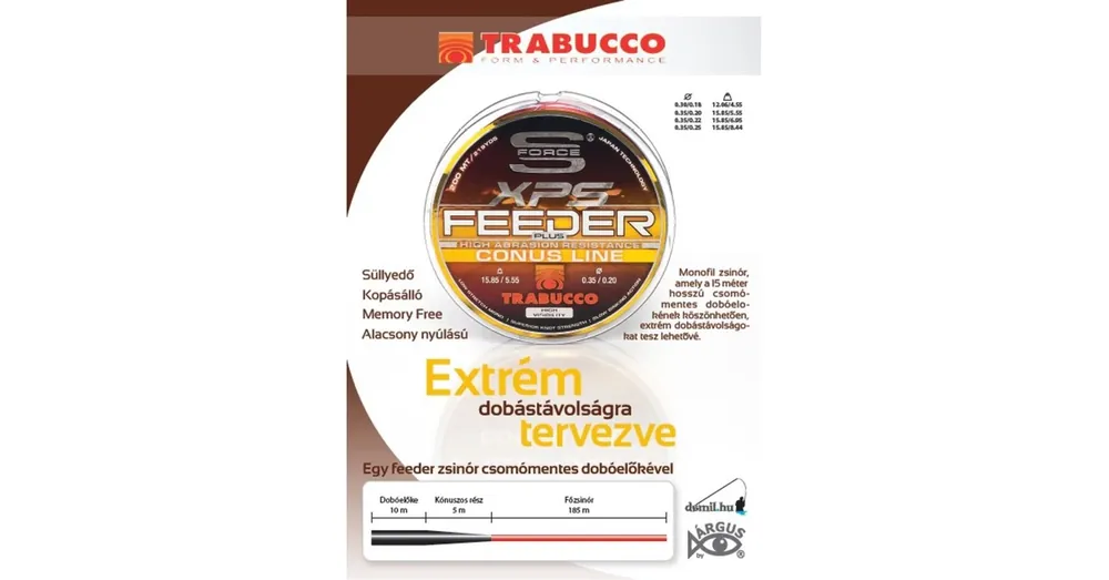 Seizoensaanbieding Trabucco S-Force Feeder Plus Conus 200m 0,25-0,185mm elvékonyodó távdobó monofil zsinór