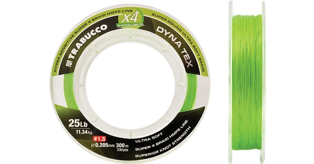 Trabucco Dyna-Tex X4 Power 150 m 0,128 mm lime sárga fonott zsinór Lage Prijs