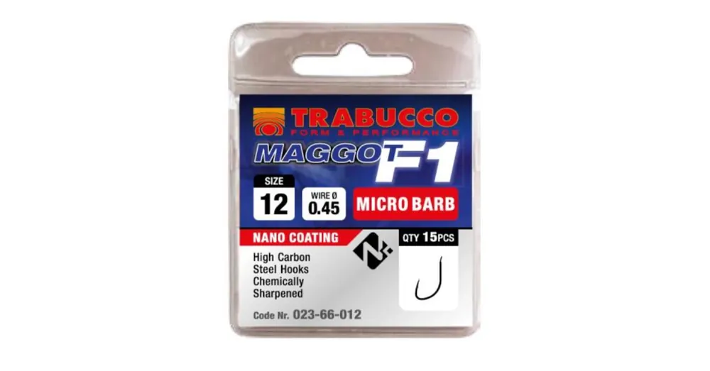 Trabucco F1 Maggot mikro szakállas horog, méret 14 Speciale Aanbieding